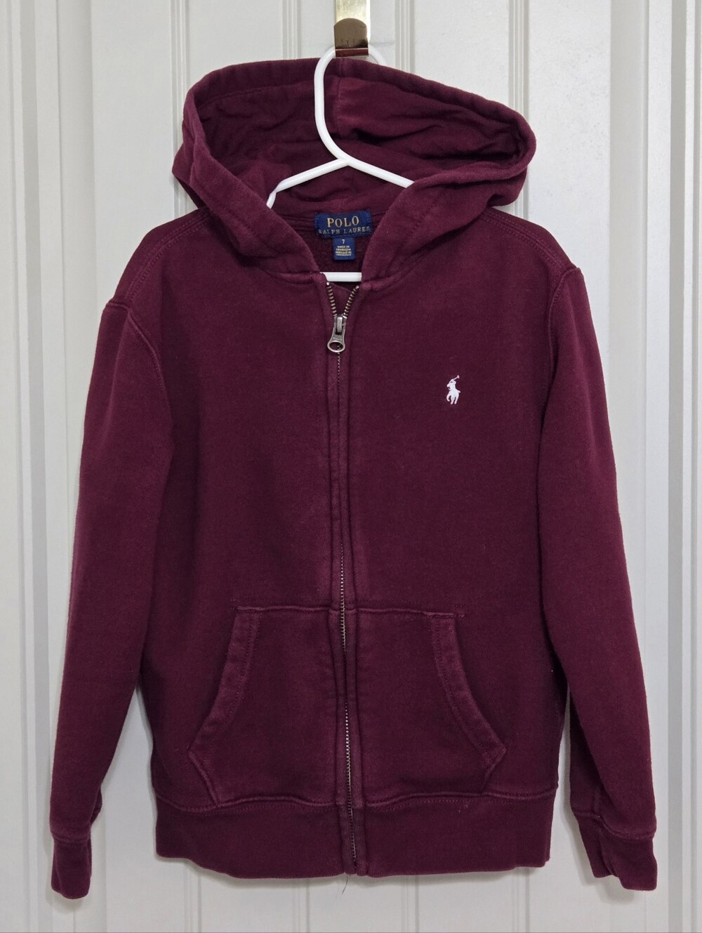 Polo Ralph Lauren Boys Size 7 Red Fleece Full Zip Hoodie Jacket